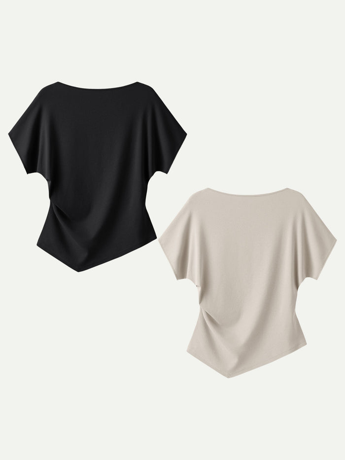 Cotton Lyocell Boatneck Angled Summer Tee