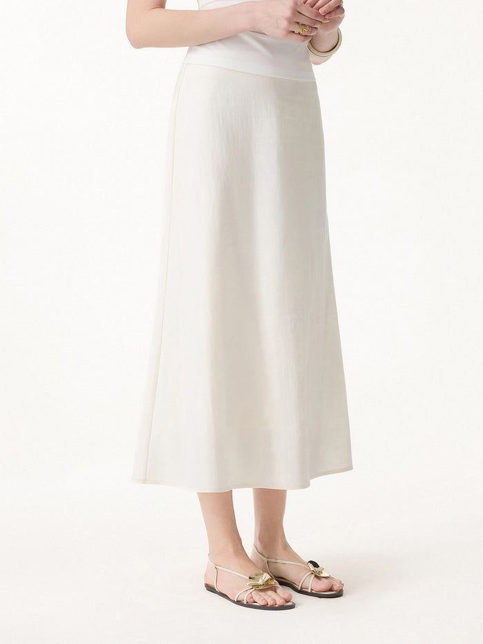 Lyocell-Linen Blend Maxi Flared Pull-On Skirt