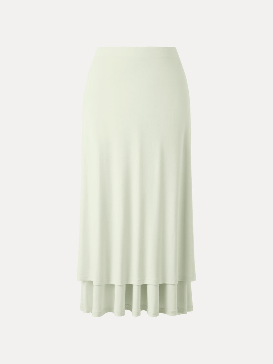 Ultrasoft V-shape Waist Gathred Maxi Circle Skirt with Pockets