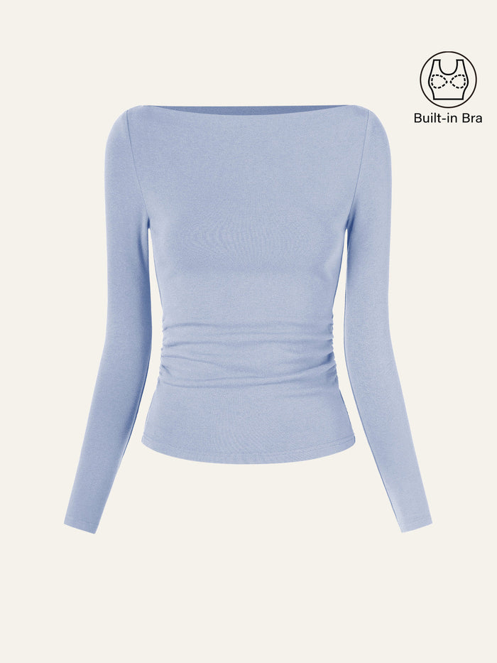 Modern Side Ruched Boatneck Bra Top