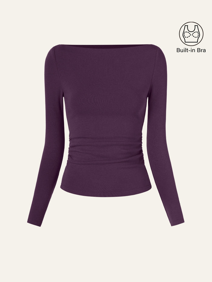 Modern Side Ruched Boatneck Bra Top
