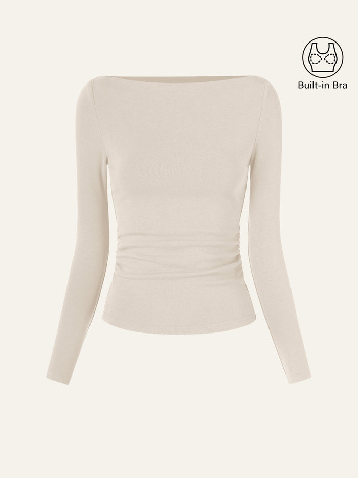 Modern Side Ruched Boatneck Bra Top