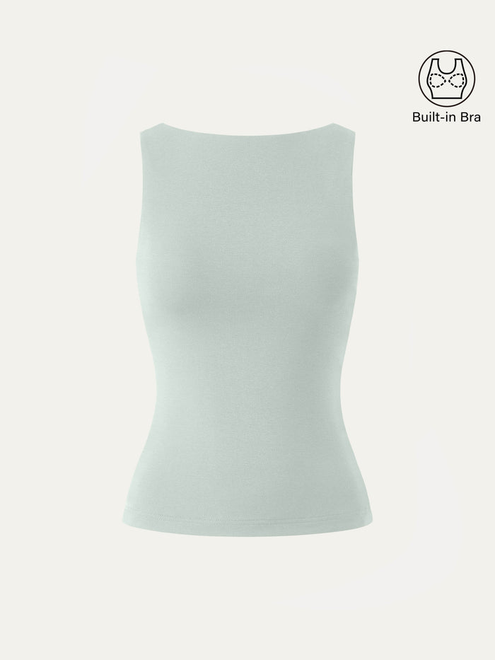 Stretch Cotton Boatneck Bra Tank