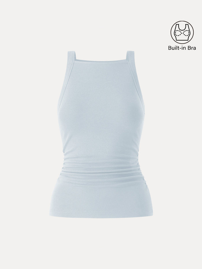 Plantive Chic Square Neck Ruched Rib Bra Tank