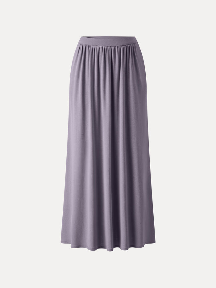 Soft Linen Knit Gathered A-Line Maxi Skirt with Pockets