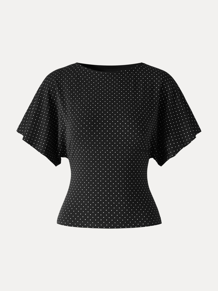 Soft Stretch Cotton Boatneck Flutter Sleeves Polka Dot Top Limited Edition