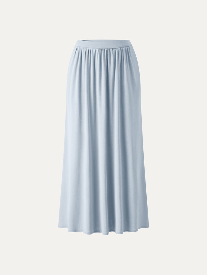 Soft Linen Knit Gathered A-Line Maxi Skirt with Pockets