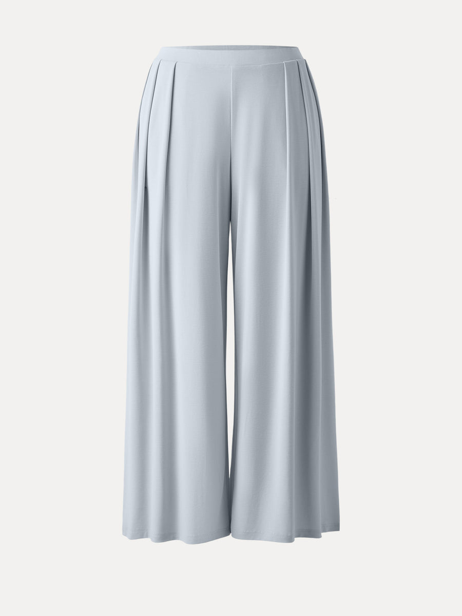 Sandwashed Mid Rise Pleated Wide Leg Palazzo Pant with Pockets