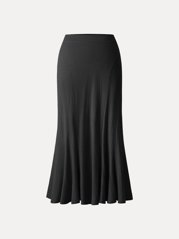 Wrinkle-resistant Cotton-linen Pull-on Midi Skirt
