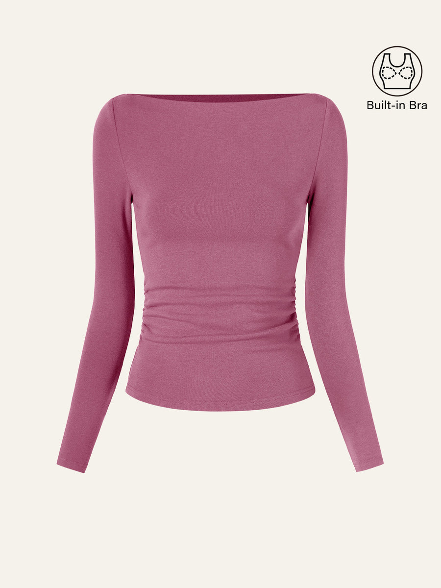 Modern Side Ruched Boatneck Bra Top