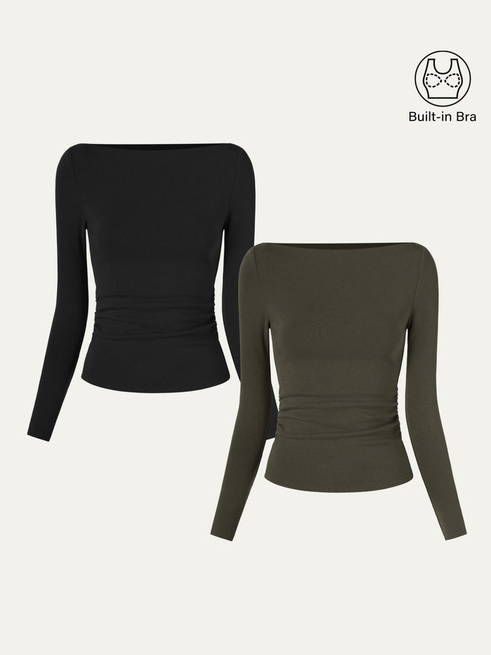 Modern Side Ruched Boatneck Bra Top
