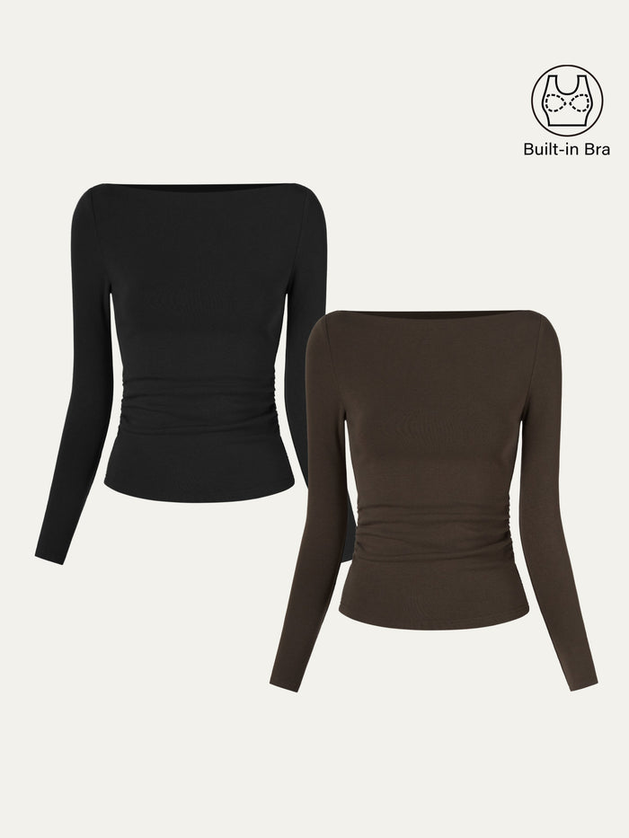 Modern Side Ruched Boatneck Bra Top