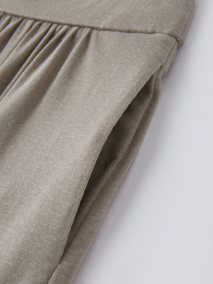 Soft Linen Knit Gathered A-Line Maxi Skirt with Pockets