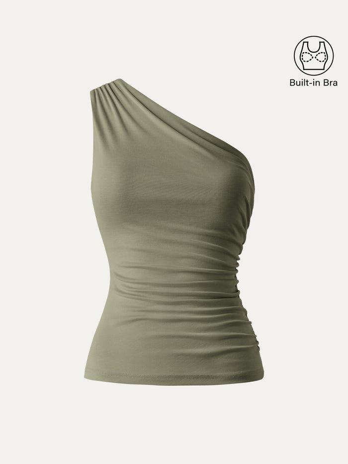 Sandwashed One Shoulder Ruched Bra Tank