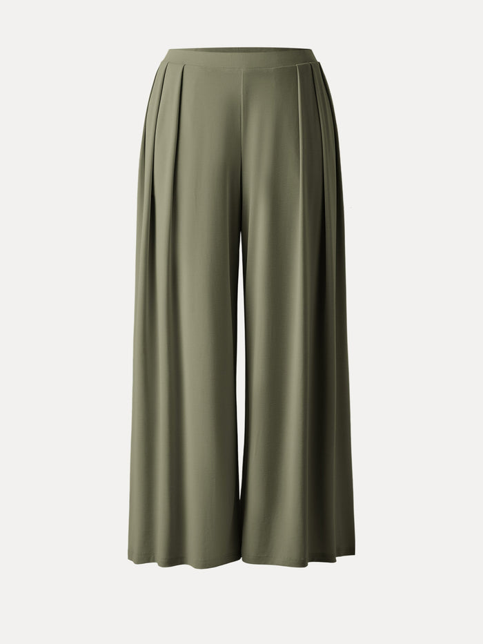 Sandwashed Mid Rise Pleated Wide Leg Palazzo Pant with Pockets