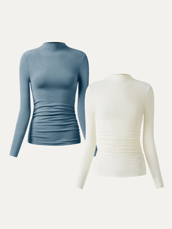 Thermal Ruched Sides Tuckable Mockneck Top