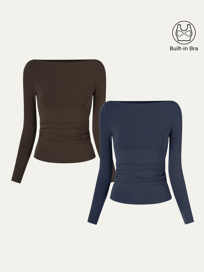 Modern Side Ruched Boatneck Bra Top