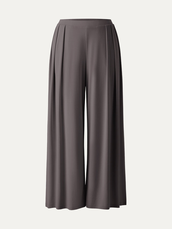 Mid Rise Pleated Wide Leg Palazzo Pants with Pockets