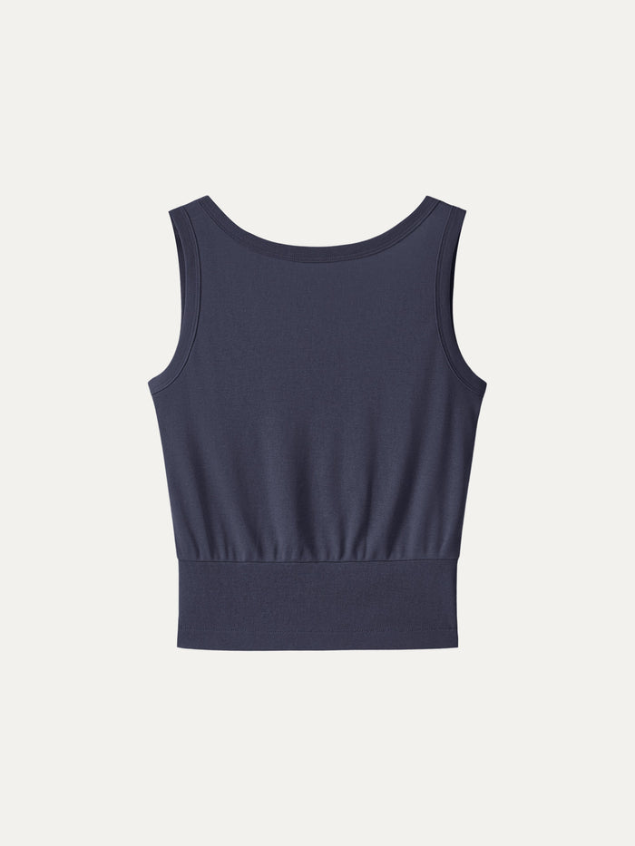 Cotton-Linen Blend Reversible Boatneck Low Back Top