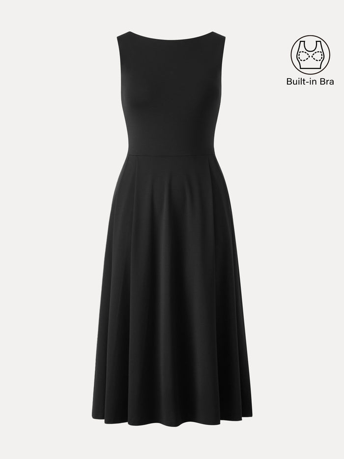 Boatneck Bamboo Ponte Bra Midi Dress with Pockets