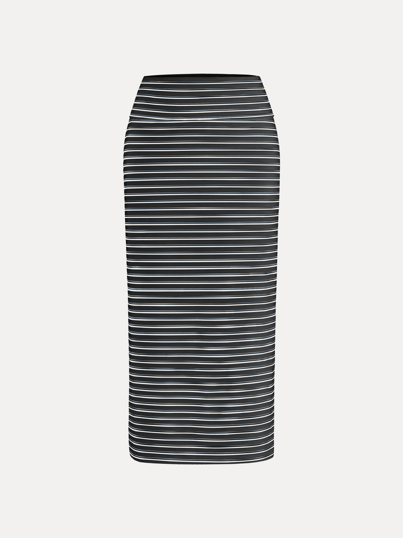 Low Rise Folded Waist Striped Midi Skirt