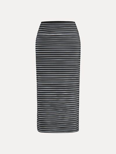 Low Rise Folded Waist Striped Midi Skirt