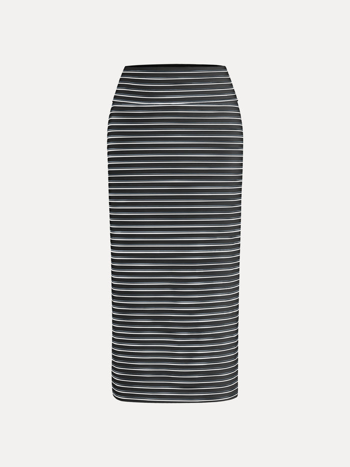 Low Rise Folded Waist Striped Midi Skirt