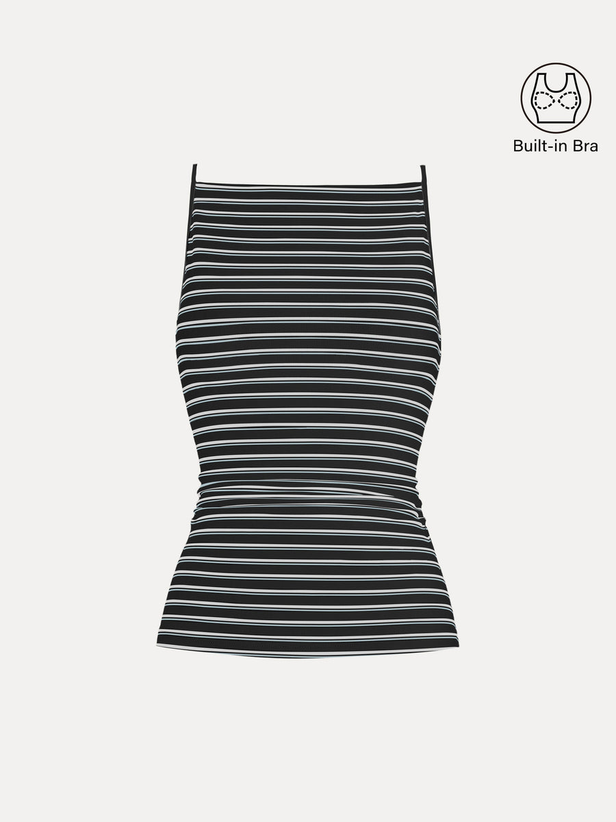 Striped Side Ruched Spaghetti New Airy Bra Tank