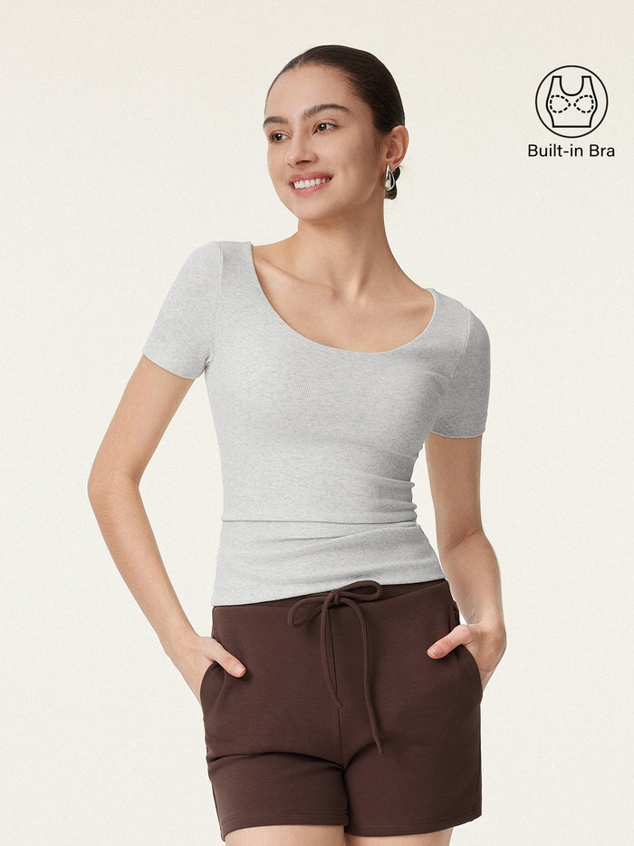 Scoop Neck Short Sleeve Cotton New Airy Bra Top