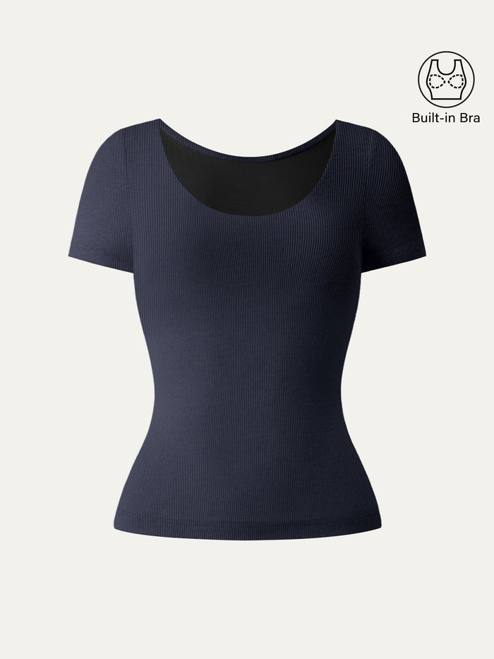 Scoop Neck Short Sleeve Cotton New Airy Bra Top