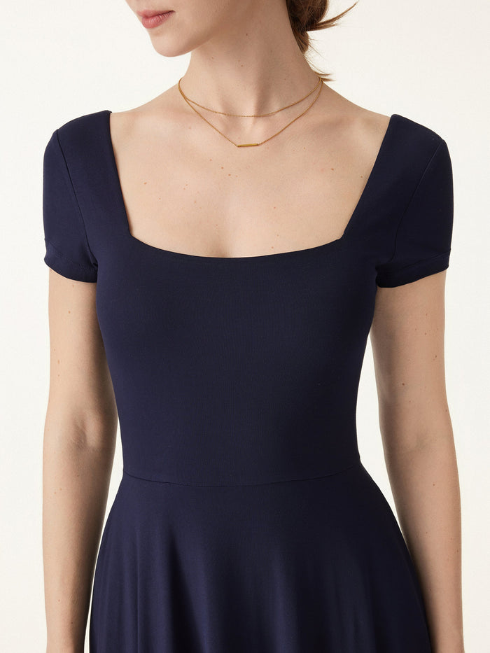 Flowy Square Neck Short Sleeve Midi Bra Dress