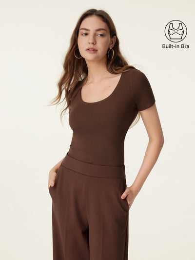 Scoop Neck Short Sleeve Cotton New Airy Bra Top