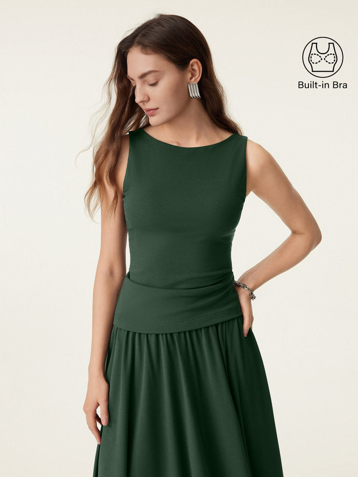 Stretch Cotton Boatneck Bra Tank