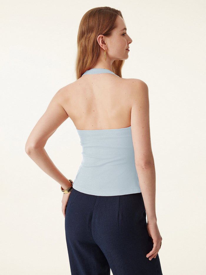 Halter Neck Side Ruched Ribbed Bra Tank