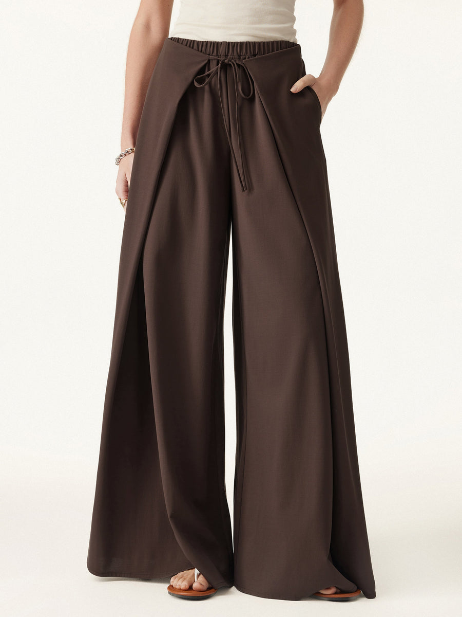 Bamboo Ponte Wrap-tie Palazzo Pant with Pockets