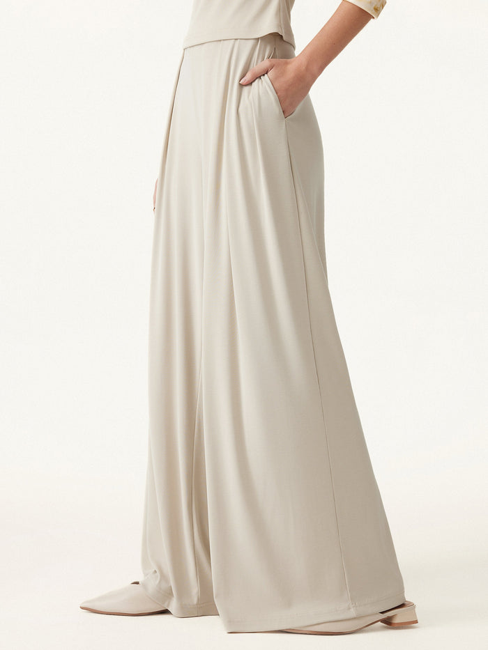 Sandwashed Mid Rise Pleated Wide Leg Palazzo Pant with Pockets