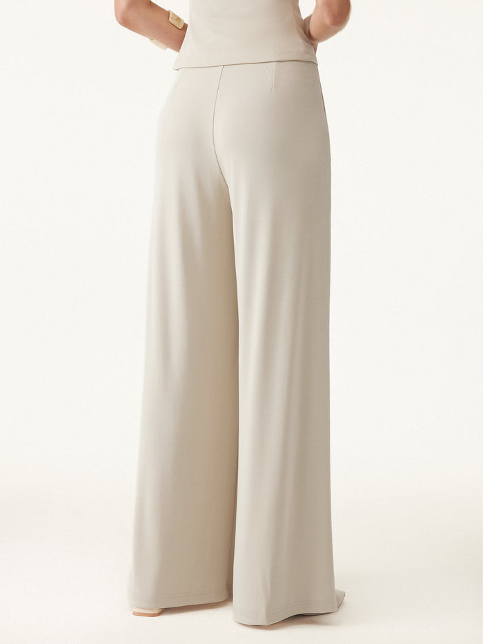 Sandwashed Mid Rise Pleated Wide Leg Palazzo Pant with Pockets