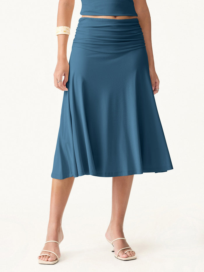 Flowy Side Ruched A-line Midi Skirt