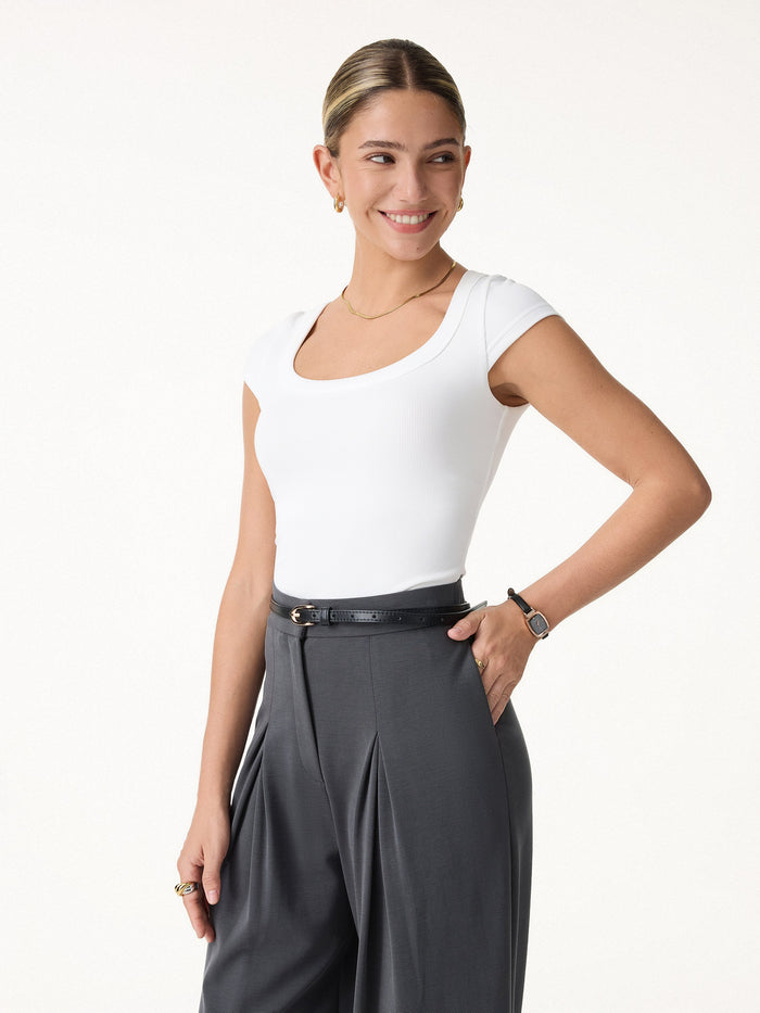 Stretch Cotton Square Neck Cap Sleeve Bra Top