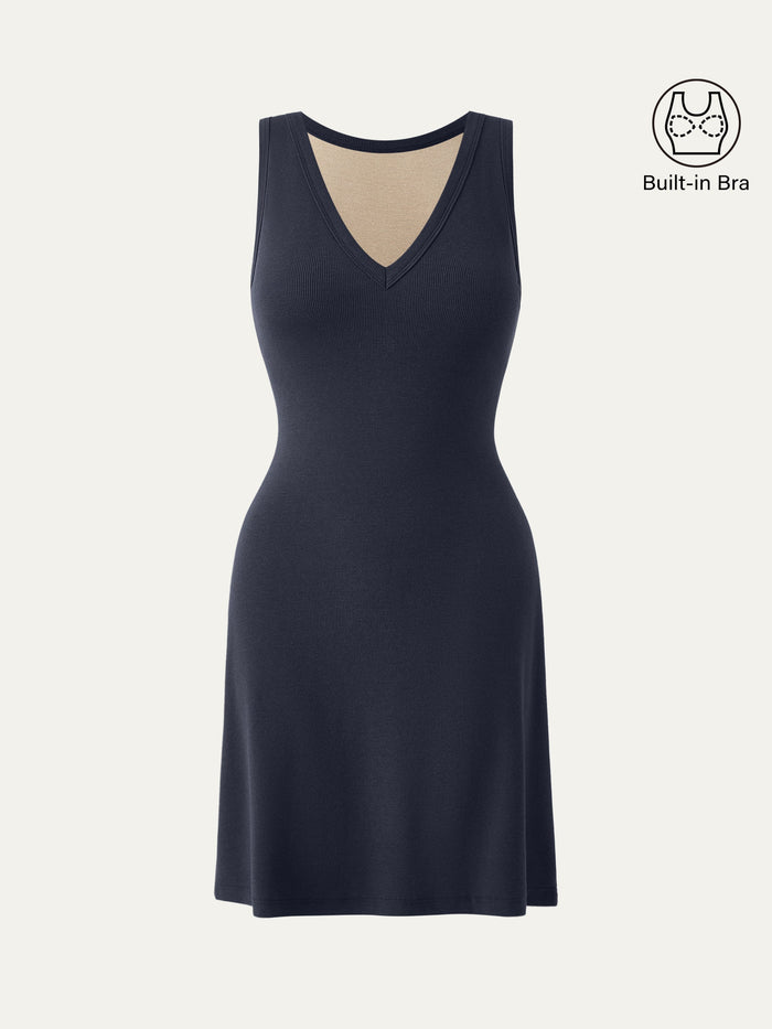 Flattering V-neck A-line New Airy Bra Tank Dress