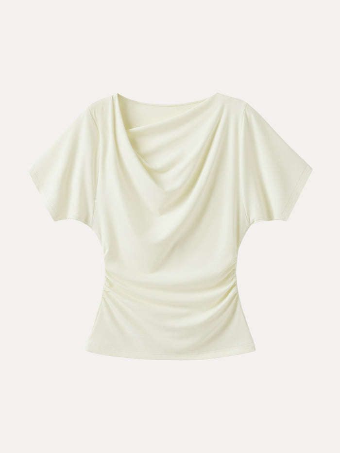 Asymmetrical Cowl Neck Ruched Top