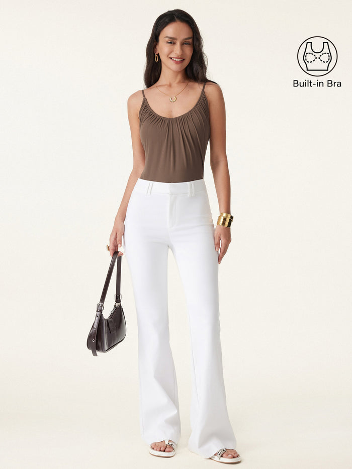 Scoop Neck Gathered Spaghetti Bra Tank
