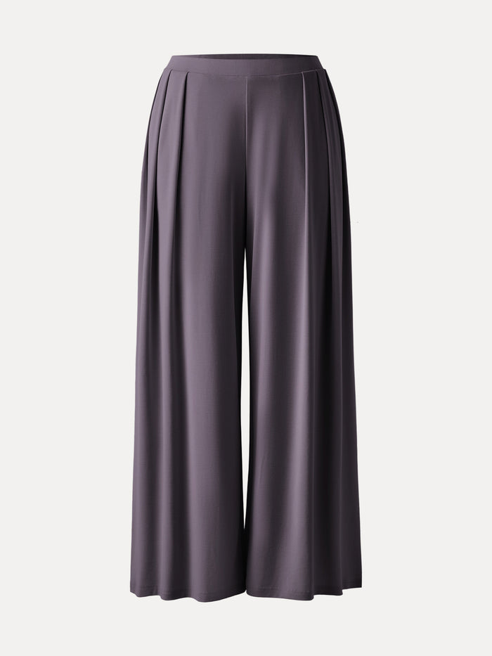 Sandwashed Mid Rise Pleated Wide Leg Palazzo Pant with Pockets