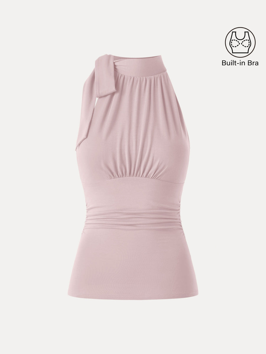 Side Ruched High Tie Neck New Airy Bra Tank