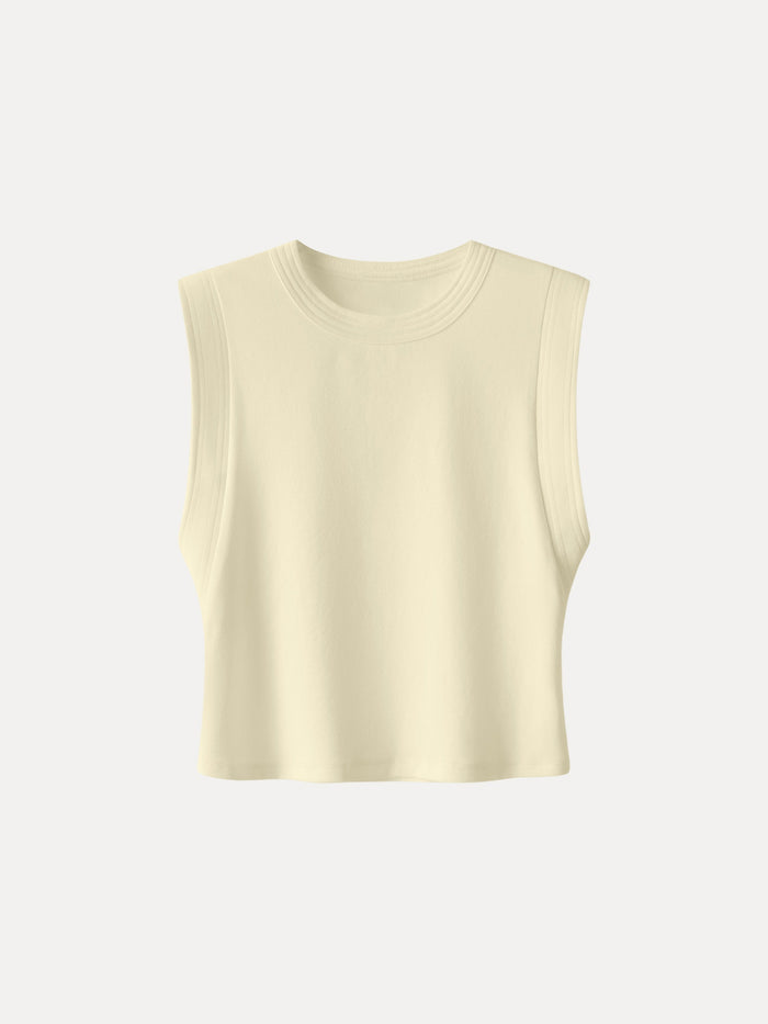 Soft Cotton Lyocell Cropped Wide Shoulder Tank