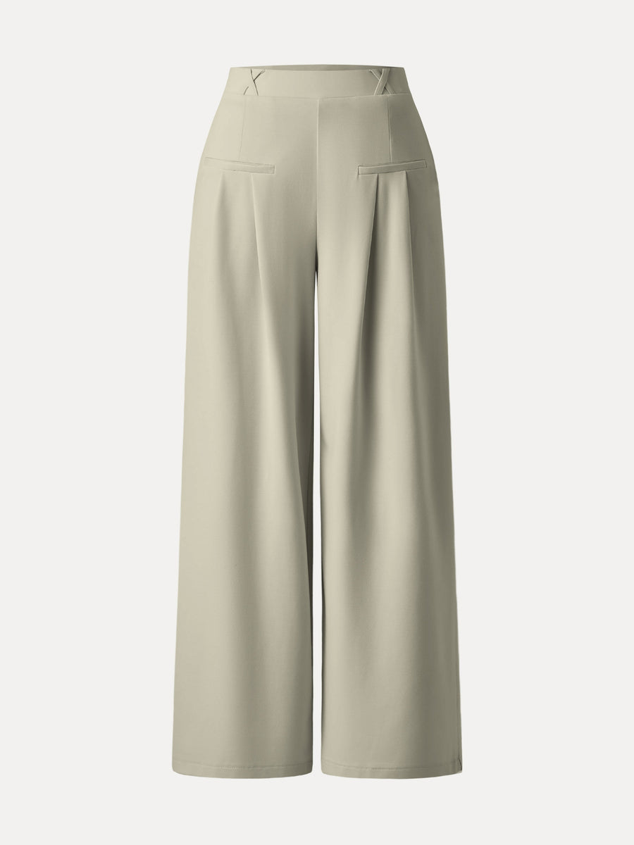 Drapey Bamboo Ponte Mid Rise Wide Leg Trouser with Pockets