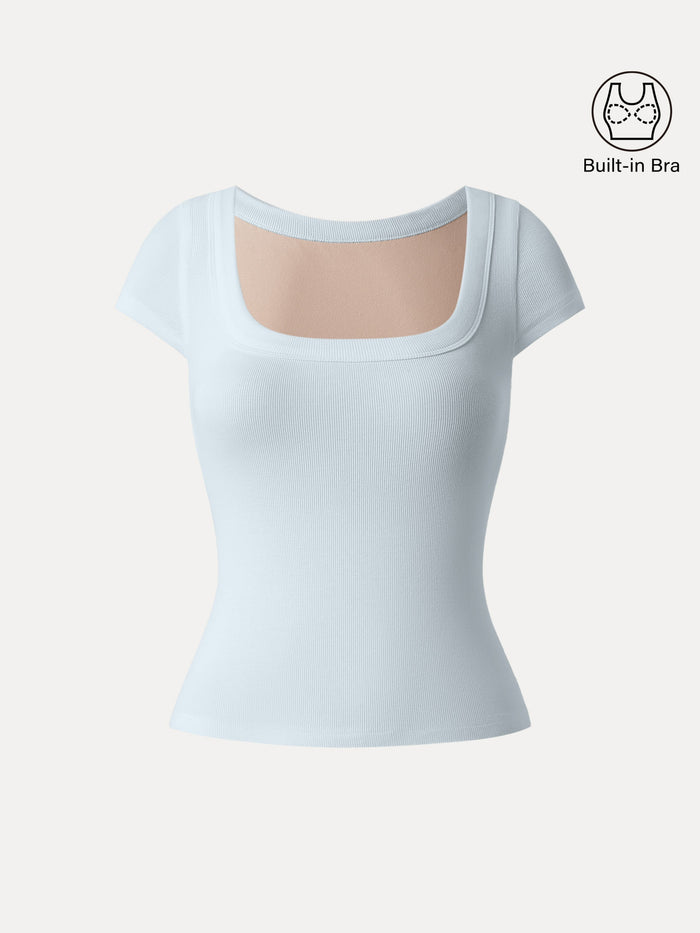 Stretch Cotton Square Neck Cap Sleeve Bra Top