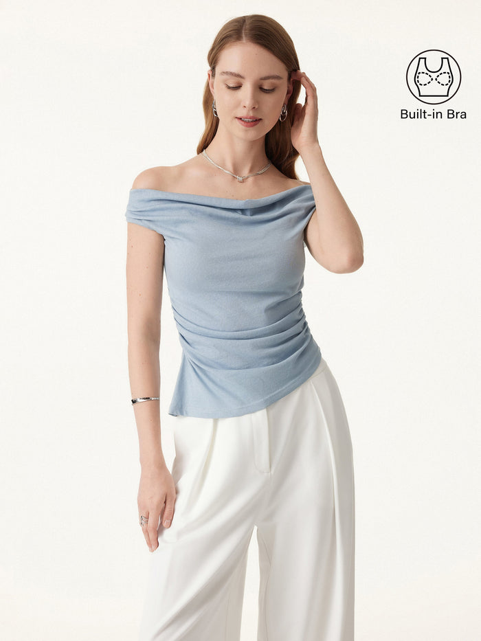 Off Shoulder Cotton-Linen Gathered New Airy Bra Tank