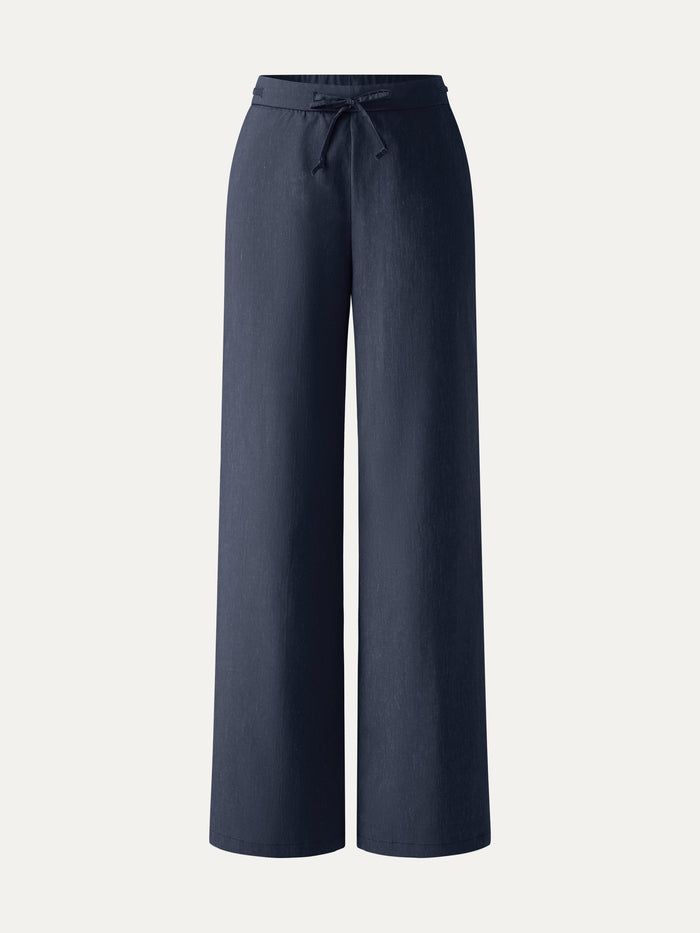 Wrinkle-Resistant Linen Drawstring Wide Leg Pant with Pockets