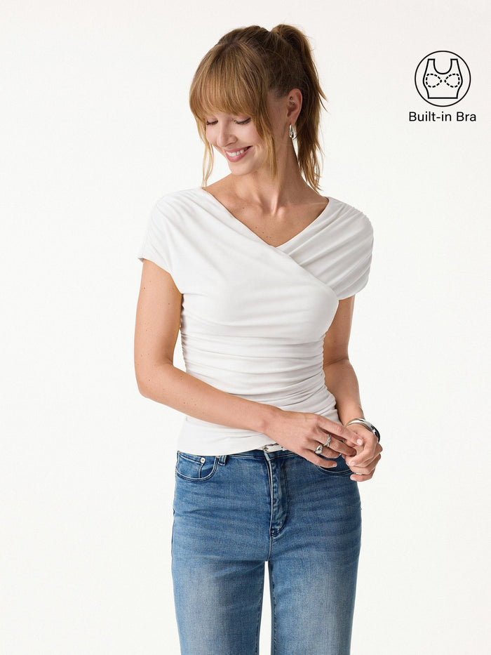 SkinKiss Surplice V-Neck Ruching Bra Top